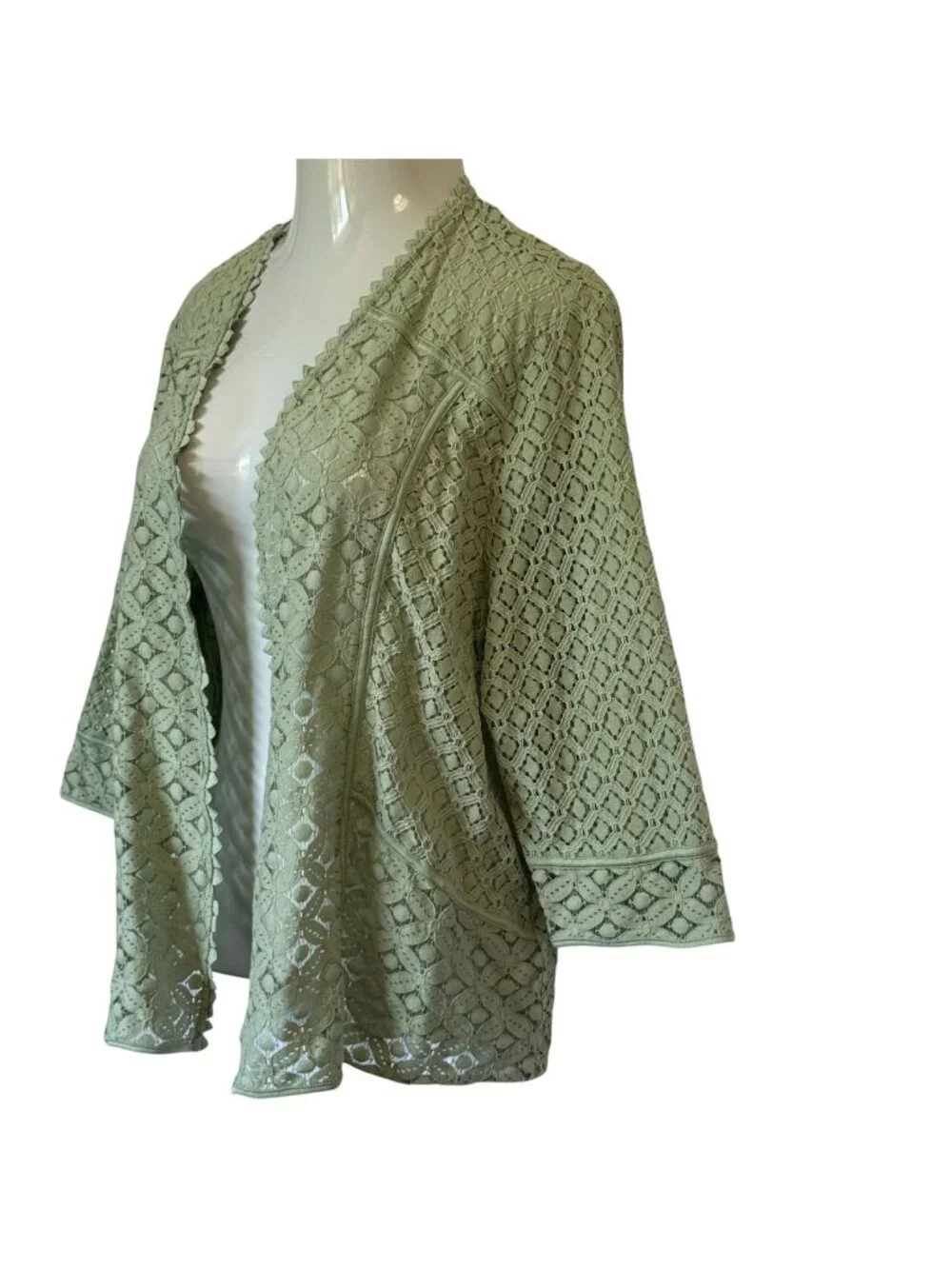 Alfred Dunner 2X Kimono Style Cardigan Green Lace Open 3/4 Sleeve - Picture 4 of 16